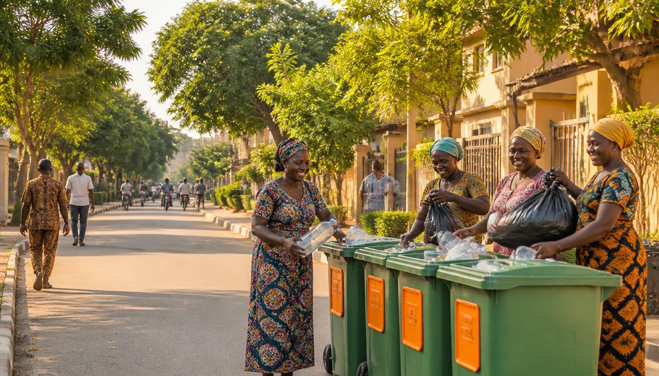 Residents sorting recyclables in a clean Benue State neighborhood